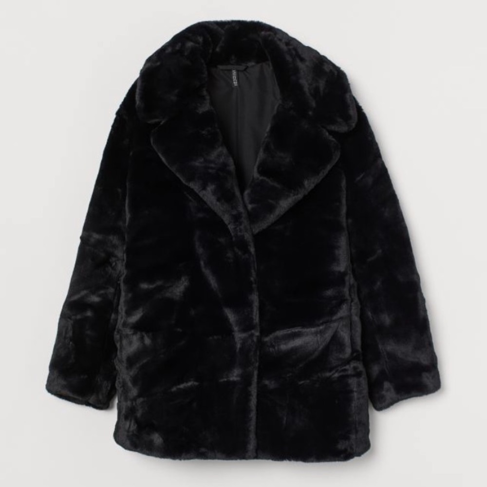 Black Faux Fur Divided Jacket. Never worn except for try on. Excellent Condition